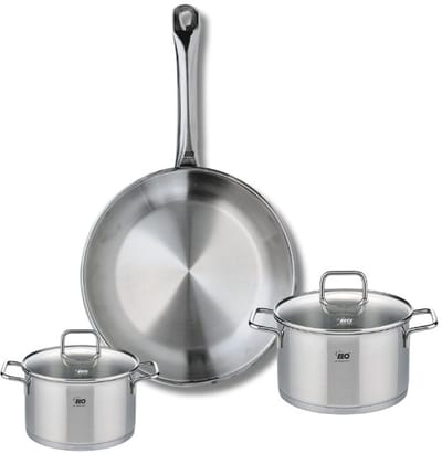 Set van 1 Koekenpan 24 cm en 2 kookpotten 12 en 14 cm Elo Profi Citrin