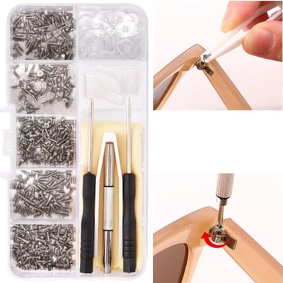 Reparatieset voor zonnebrillen – Miniatuur schroefjes voor brillenreparatie – Neuspads met schroefjes – Brillenschroevendraaier en schroevenset – Brillenaccessoires – Inclusief schroeven, pincet en schroevendraaier –voor brillen, horloges en sieraden