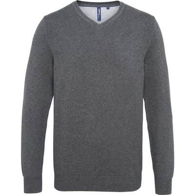Asquith & Fox Herenkatoenrijke V-hals trui (Houtskool)