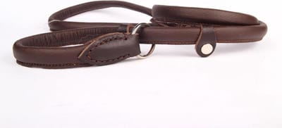 Dog's Companion - Leren Retrieverlijn (met dubbele stop) - Lengte: 180cm (12 mm), Kleur: Bruin