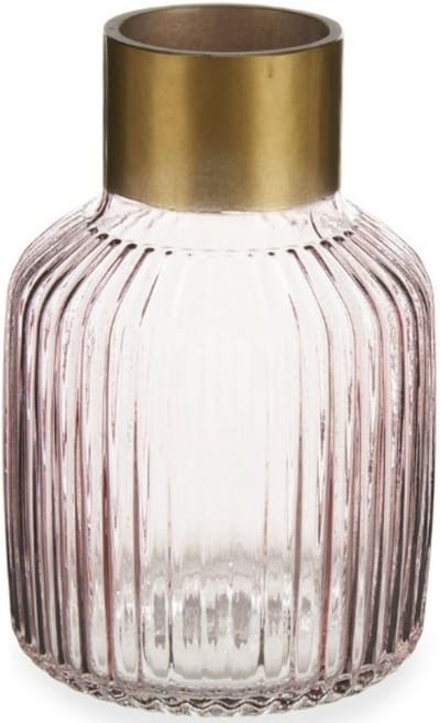Giftdecor Bloemenvaas - decoratie glas - roze transparant/goud - 14x22 cm - vaas