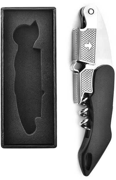 Flessenopener - Wijnopener - Flessenopener - Flessenopener - Hendel - Deluxe - Gestructureerde zwarte rubberen handgreep
