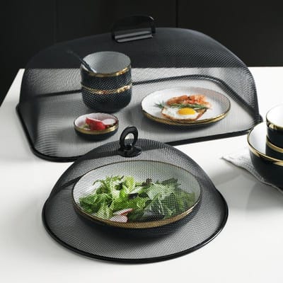 Couvercle alimentaire en maille dense, rotatif à 180 degrés, simple, en fer, avec poignée, pour la maison Rectangle Large noir