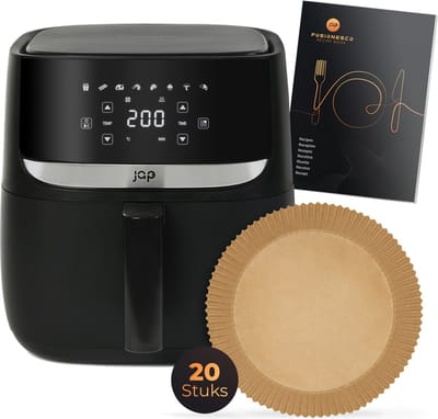JAP Appliances Aspire - Airfryer - Inclusief 20 stuks bakpapier - Digitaal Kookboek - Grote XXL Heteluchtfriteuse - PFAS-vrij - Digitaal touchscreen - 1700W