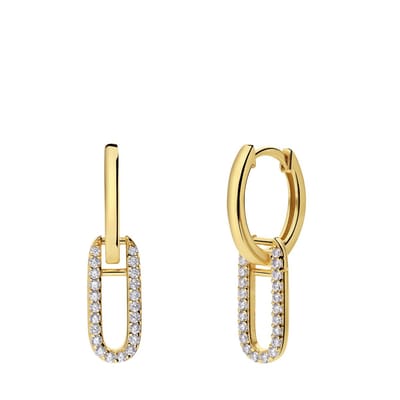 Lucardi Dames Zilveren goldplated oorringen met hanger ovaal zirkonia - Oorbellen - 925 Zilver - Goud