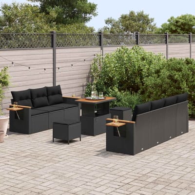 vidaXL - Tuinbank - Set - 13 - st - 9-Aantal - zitplaatsen - Zwart - poly - rattan
