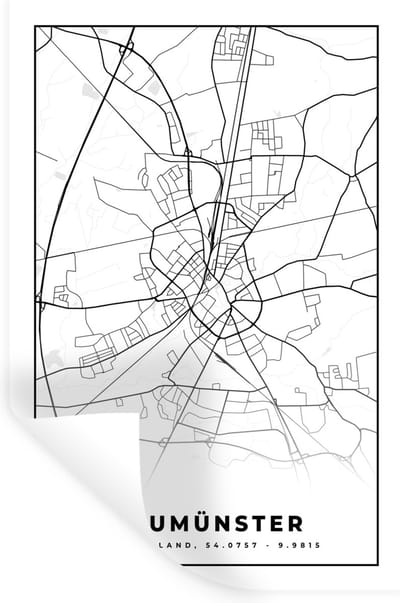 Muurstickers - Sticker Folie - Plattegrond - Neumünster - Kaart - Stadskaart - 20x30 cm - Plakfolie - Muurstickers Kinderkamer - Zelfklevend Behang - Zelfklevend behangpapier - Stickerfolie