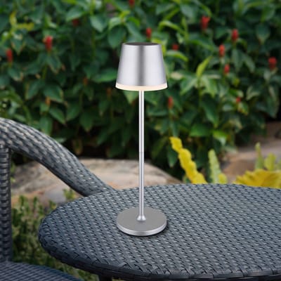 Globo LED lamp op zonne-energie, metaal, zilverkleurig, hoogte 41 cm, IP44