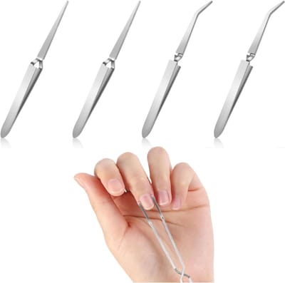 Kruisvergrendelingspincetten Set - Precisie Pincetten - Fijne Werkzaamheden - Zelfsluitend Ontwerp - 4 Stuks 15cm - Zilver