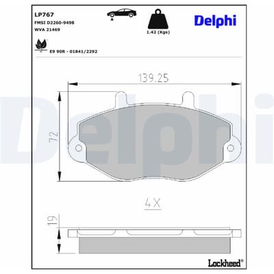 Remblokkenset, schijfrem DELPHI LP767