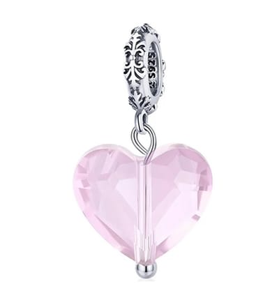 Roze Hart Bedel - Romystones - 925 Sterling Zilver - Glazen Hanger - Voor je Bedelarmband