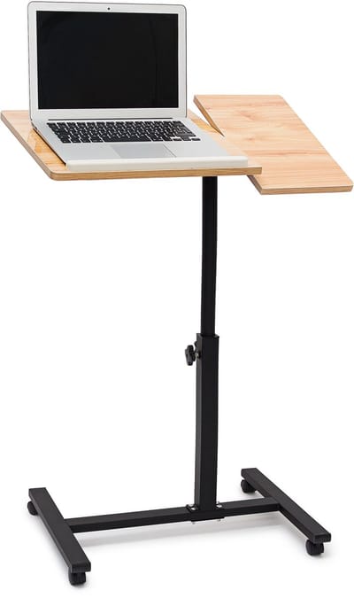 laptoptafel op wieltjes - verstelbare hoogte - draaibaar - 95 x 60 x 40,5 cm - laptopstandaard - lichtbruin