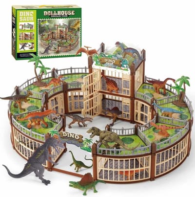Dinosaurus Bouwset 215 Onderdelen - Dinosaurus Park Bouwstenen met T-Rex, Triceratops, Stegosaurus en Velociraptor - Educatief STEM Speelgoed voor Kinderen vanaf 7 Jaar - Creatief Constructiespeelgoed