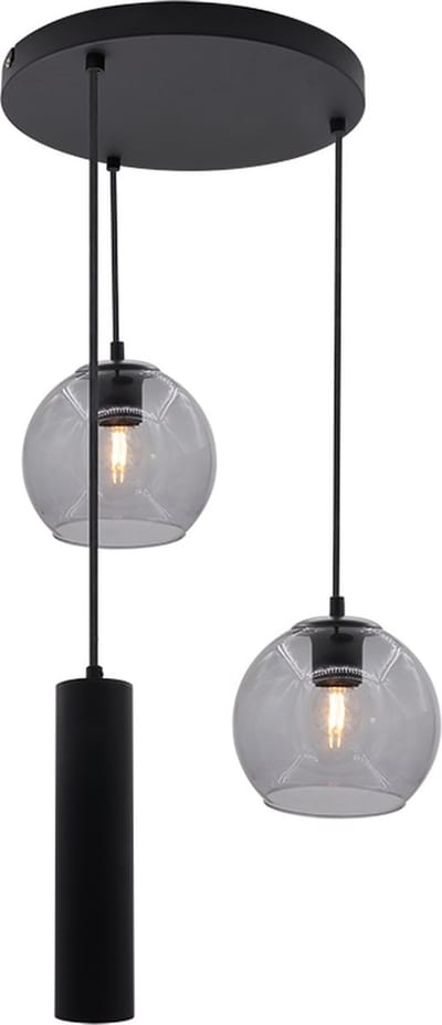 Olucia - GIANNI - Hanglamp - Zwart / Grijs - 3L - Vorm: Rond