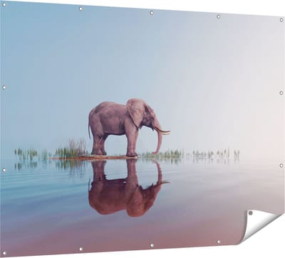 Gards Tuinposter Olifant bij het Water - 160x120 cm - Tuindoek - Tuindecoratie - Wanddecoratie buiten - Tuinschilderij