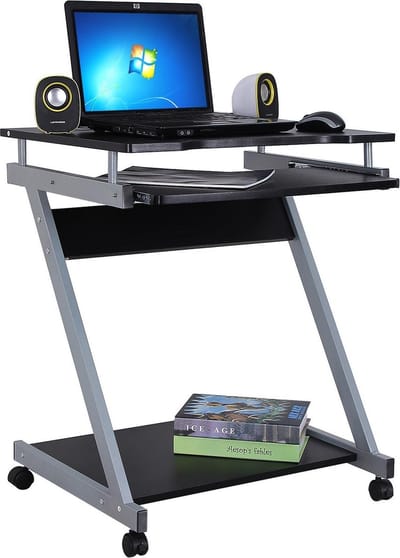 Hoppa! Computertafel Bureau Op Wielen - Verrijdbaar Computerbureau - Geschikt Voor PC / Apple Macbook iMac / Laptop Computer Bureau Meubel - Computermeubel Tafel - Zwart - 60x73x48