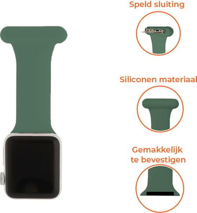 Strap-it Verpleegkundige band - Geschikt voor Apple Watch bandje -Series 1/2/3/4/5/6/7/8/9/10/11/SE/SE2/SE3/Ultra (2/3) - Groen - Siliconen verpleegkundige band - iWatch bandje voor maat: 44mm / 45mm / 46mm / 49mm