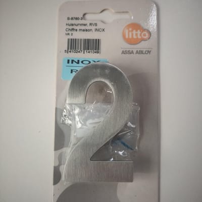 Huisnummer Nummer Inox RVS Nummer Cijfer 2 Litto Assa Abloy 74mm Onzichtbare Bevestiging