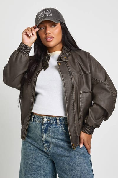 boohoo Dames Plus oversized kraagloze jas | Chocolate | Maat: 16