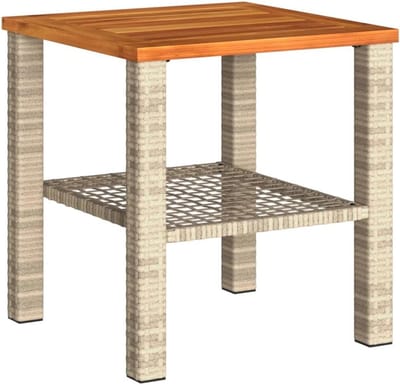Tuintafel Bijzettafel Vierkant Polyrotan en Acaciahout Beige 40x40x42 cm Buiten