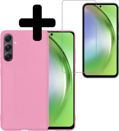 Hoesje - Met Screenprotector - Geschikt voor Samsung Galaxy A54 - Sterk & Shockproof - Back Cover - Siliconen Case - Telefoon Hoes - Telefoonhoesjes - Lichtroze