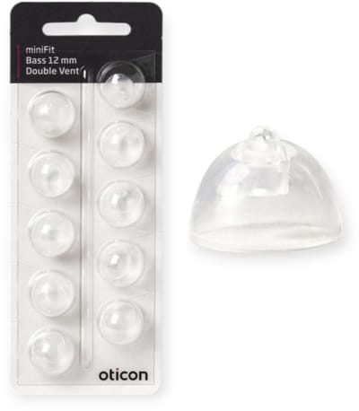Oticon minifit BASS dome MAAT: 12 MM - DOUBLE VENT. - Blister van 10 stuks - voor MiniRite luidsprekers