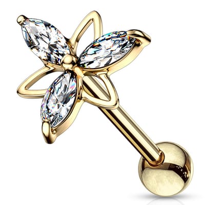 Piercing 3 Marquise CZ Double Triangle Flower Top 1.2x6 mm - goud - LMPiercings
