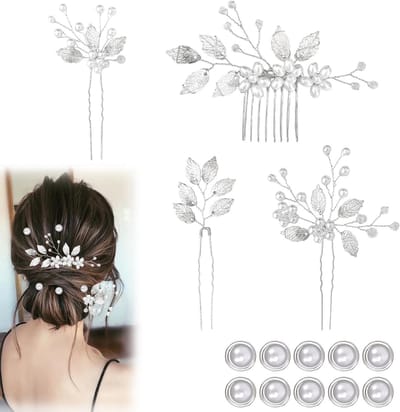 14 Stuks Haaraccessoires voor Bruiden, Haarspelden met Bloemen en Spiraal Haarspelden met Parel, Perfect voor Bruidsmeisjes en Gasten
