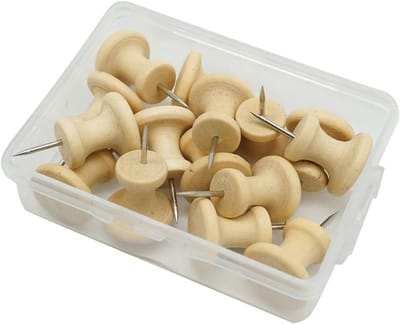 Houten punaises met ronde kop en stalen punt, 15 stuks