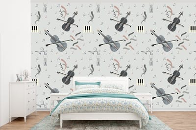 Behang - Fotobehang Patroon - Muziek - Viool - Breedte 345 cm x hoogte 220 cm