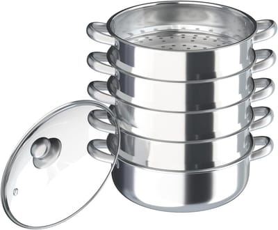 Stoompan Roestvrij Staal - Stoomkoker Groenten - Gezond Koken - Voedingsstoffen Behoud - 30 cm Diameter - Zilver