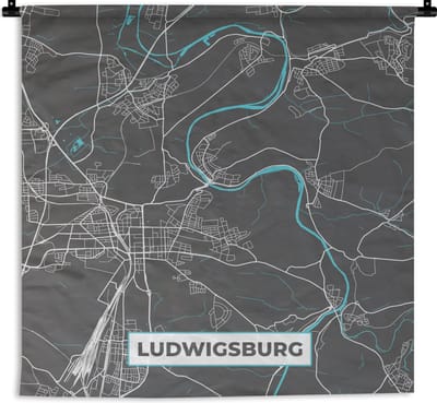 Wandkleed - Wanddoek - Stadskaart – Ludwigsburg – Duitsland – Plattegrond – Kaart - 180x180 cm - Wandtapijt