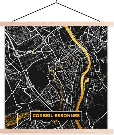 Posterhanger incl. Poster 40x40 cm - Schoolplaat - Frankrijk – Corbeil-Essonnes– Stadskaart – Plattegrond – Kaart - Textielposter - Blanke latten - Stadskaart