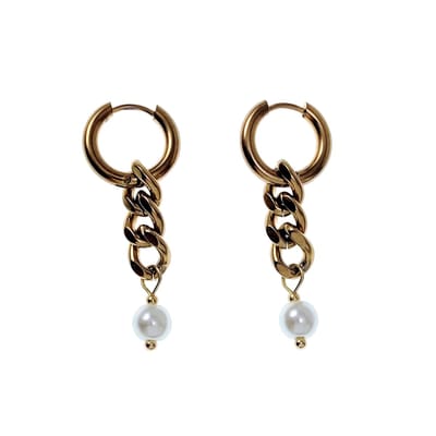 ∅15mm Oorringen Dames - Verguld RVS - Lange Oorbellen - Oorbellen met Kettinghanger