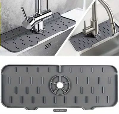Siliconen Kraanmat 37x14 cm – Afvoerpad & Gootsteenmat – Antislip & Waterdicht – Afdruipmat – Keuken & Badkamer Accessoire – Grijs