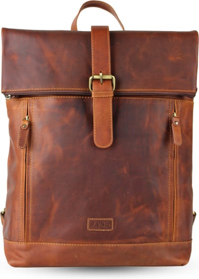 Fana Bags Leren Rugzak Cognac - Werk Rugzak met Veel Vakken - Business Rugtas Leer - Leren Rugtas Dames / Heren