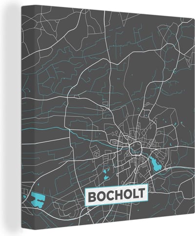 Canvas Schilderij Stadskaart – Plattegrond – Duitsland – Blauw – Bocholt – Kaart - 20x20 cm - Wanddecoratie