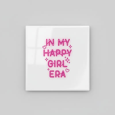 Trendy Positieve Quote Keramische Tegel “In My Happy Girl Era” – Moderne Inspirerende Wanddecoratie, Cadeau voor Haar, Woondecoratie Tegel 15 x 15 cm