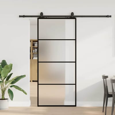 vidaXL - Schuifdeur - met - beslagset - 90x205 - cm - ESG - glas - zwart