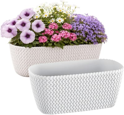Prosperplast Plantenbak Splofy - 2x - wit - voor buiten - 40 x 18 x 14 cm - buiten - kunststof