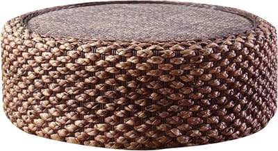 Voetenbankje Rotan - Poef Kruk - Voeten Rusten - Handgeweven Structuur - 50x18cm - Donkerbruin
