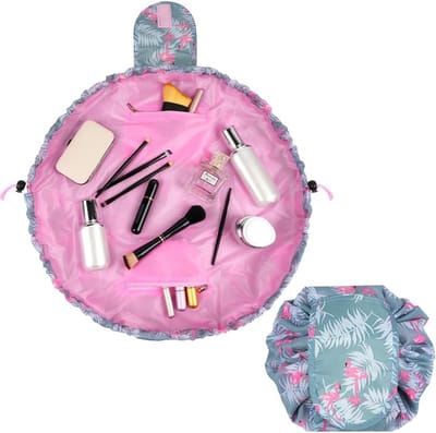 Grote Capaciteit Make-up Tas met Trekkoord, Draagbare Make-up Organizer voor Dagelijks Gebruik, Ideaal voor Reizen en Thuisgebruik (Lotus Kleur, 1PCS, Vrouwen)