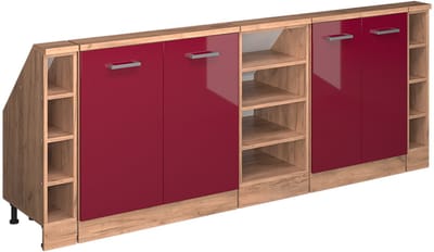 Vicco R-Line Keukenkast voor schuine wand – 210 cm Set van 5 Rood hoogglans/gouden eik