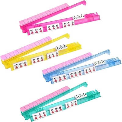 Mahjong Rekjes - Spelbakjes - Mahjong Spelen - Antislip Duwfunctie - Set van 4 - Transparant Gekleurd