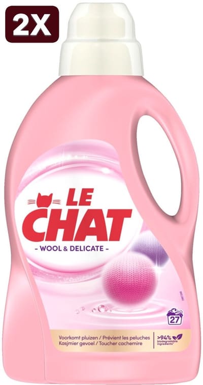 2 x Le Chat Vloeibaar Wasmiddel Wol & Delicate Was 27 wasbeurten - 1,35 liter