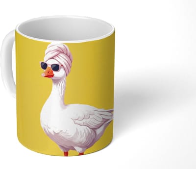 Mok - Koffiemok - Eend - Zonnebril - Geel - Mokken - 350 ML - Beker - Koffiemokken - Theemok