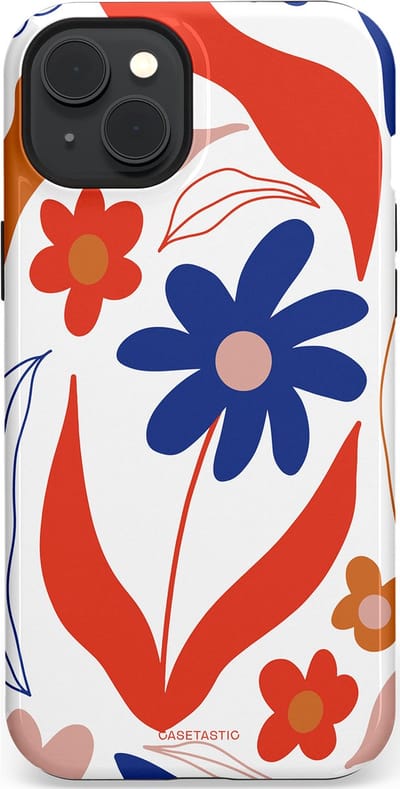 Casetastic hoesje geschikt voor Apple iPhone 15 Plus - MagSafe - Dubbellaagse bescherming - Kleuren in bloei - Fashion Case - Wit Rood Perzik Donkerblauw