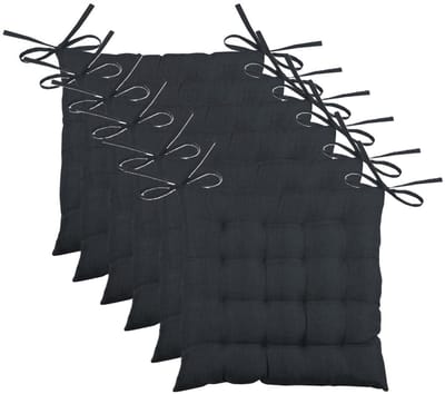 Stof Textile stoelkussen BEA - 6x - antraciet - 40 x 40 x 4 cm - touwtjes sluiting - binnen/buiten - zitkussens plat