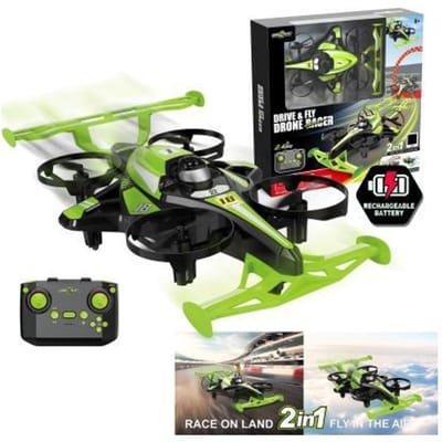 Gear2Play Drive & Fly Drone Racer groen - 2-in-1 Drone die rijdt en vliegt - Incl. Stunt accessoires en oplaadbare batterij