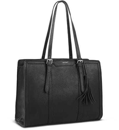 TAN.TOMI Dames Handtassen - Dames Tas Shopper met rits - Werktas - 15.6 inch Laptoptas - Schoudertas - Schooltas - Geschikt voor A4 - Zwart